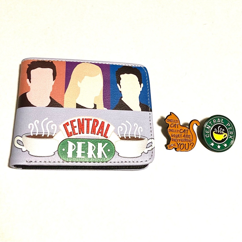 Super Cool Friends Themed Wallet & Pins Set Combo Lot Matthew Perry Courtney Cox